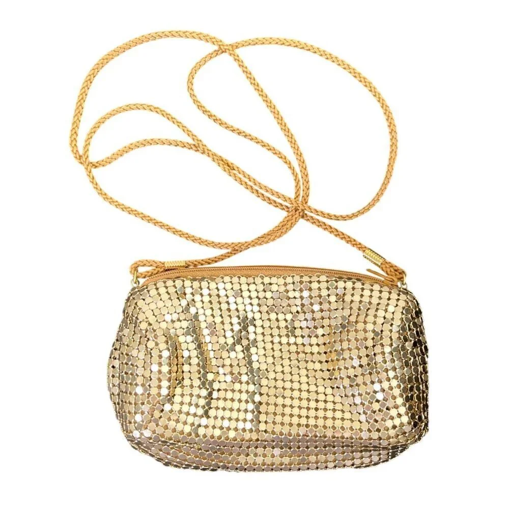 Gold Metallic Mesh Small Crossbody Evening Bag Party Purse - Picture 2 of 9